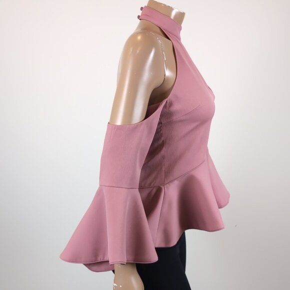 C/Meo Collective Dusty Rose Oblivion Top Halter Flare Sleeve Peplum Ruffle Pink - Picture 9 of 16